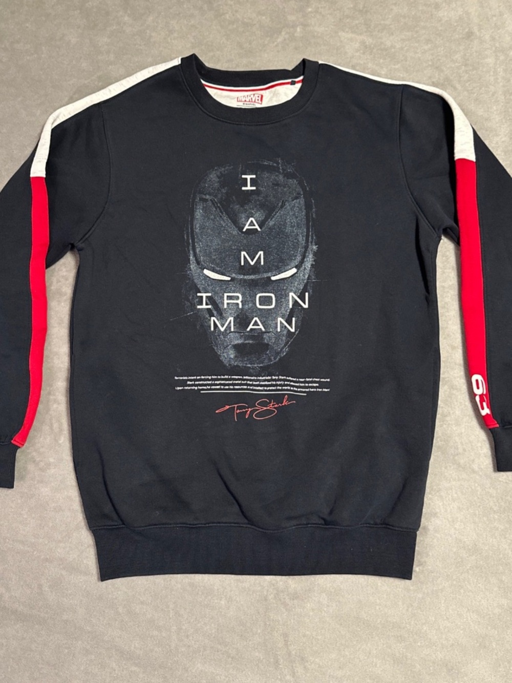 I Am Iron Man Sweatshirt Men's Medium Octave Pockets Marvel Crew Avengers Campus